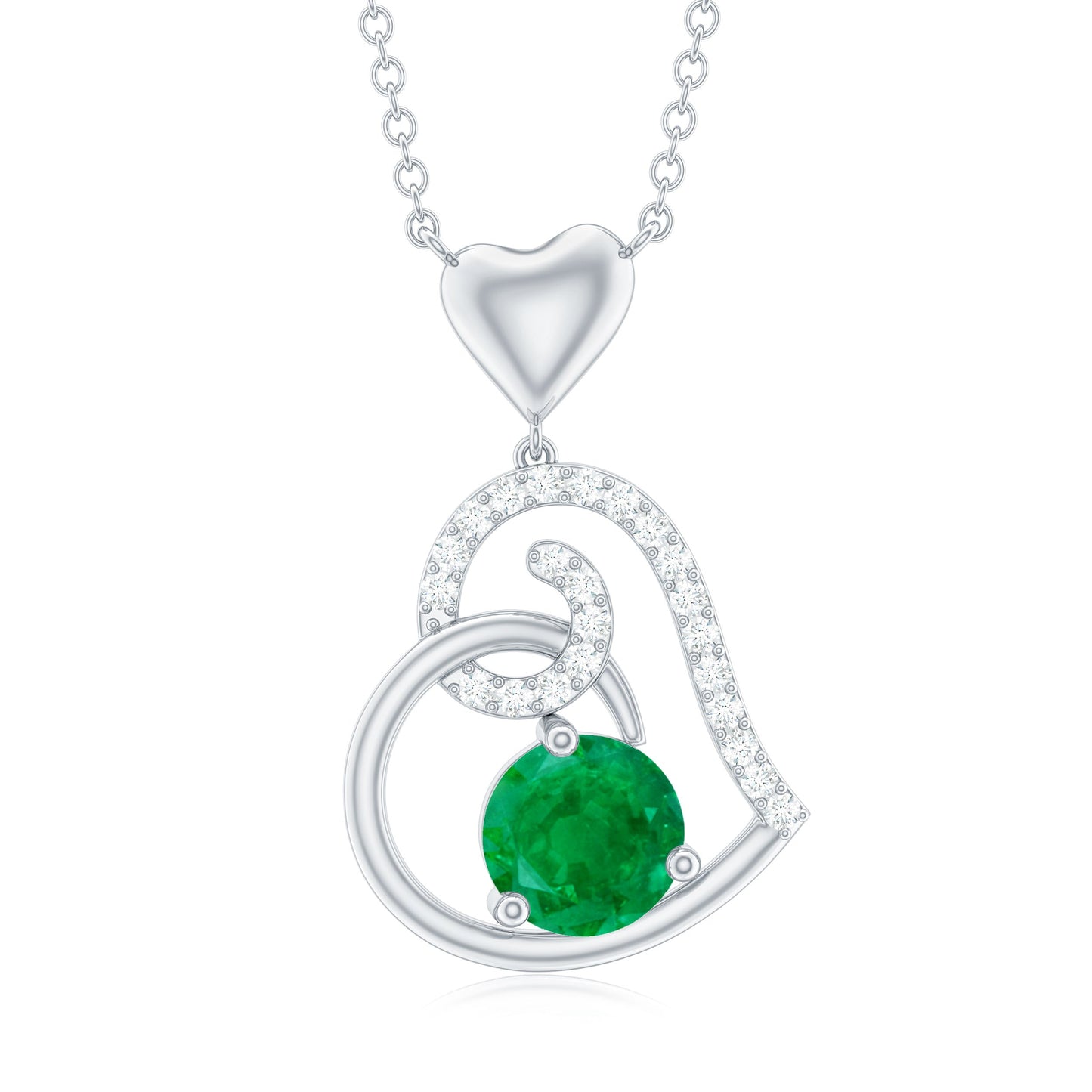 0.4 Carat Emerald and Diamond Heart Drop Pendant