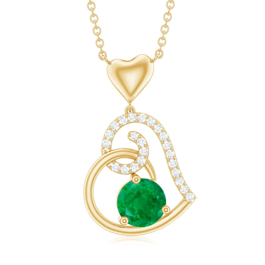 0.4 Carat Emerald and Diamond Heart Drop Pendant