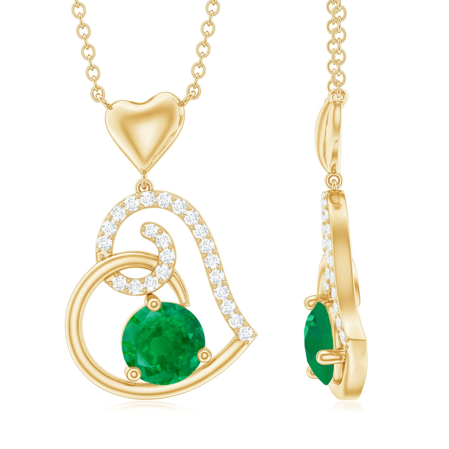 0.4 Carat Emerald and Diamond Heart Drop Pendant
