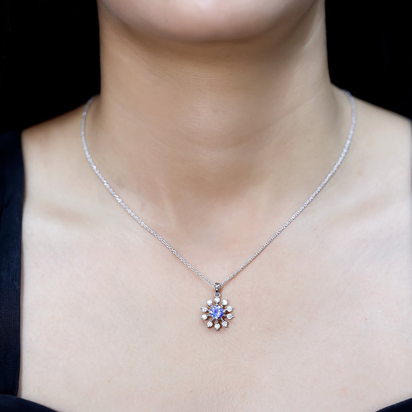 Certified Genuine Tanzanite Snowflake Necklace with Silver Chain