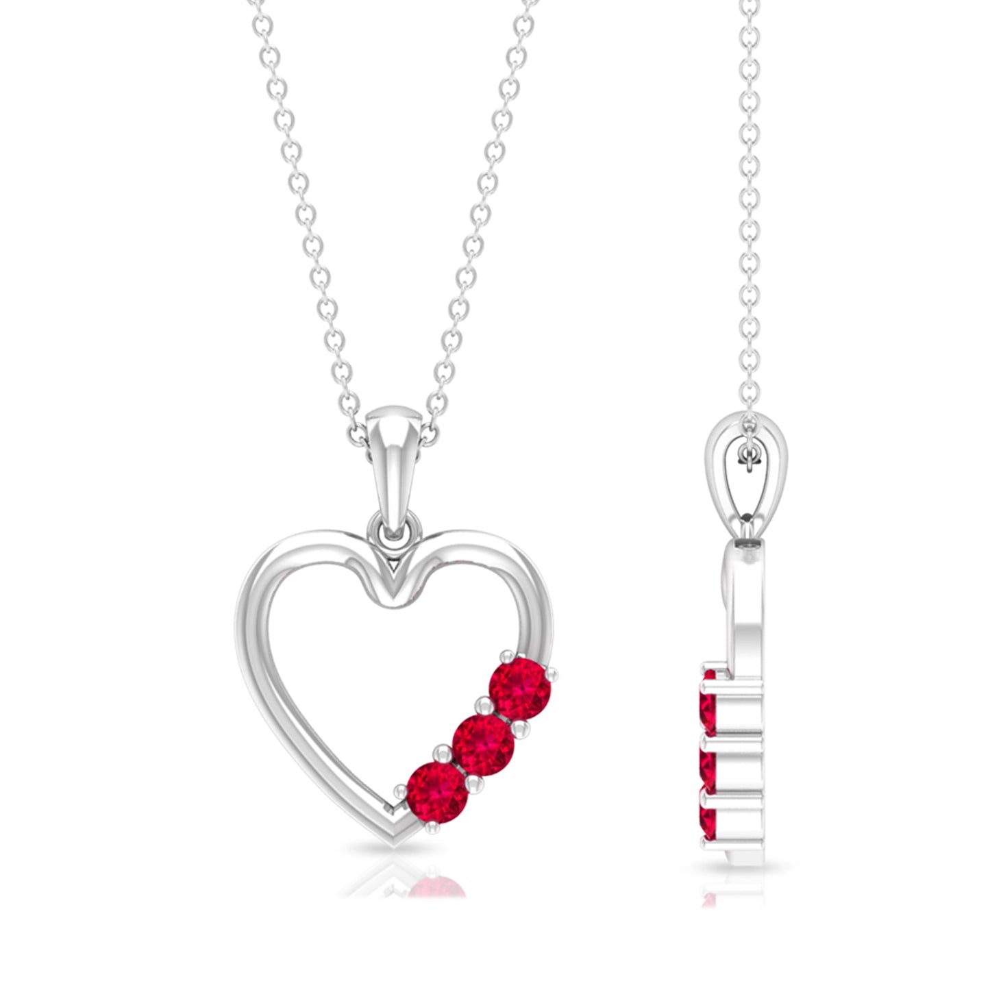 Natural Ruby Open Heart Pendant Necklace for Women