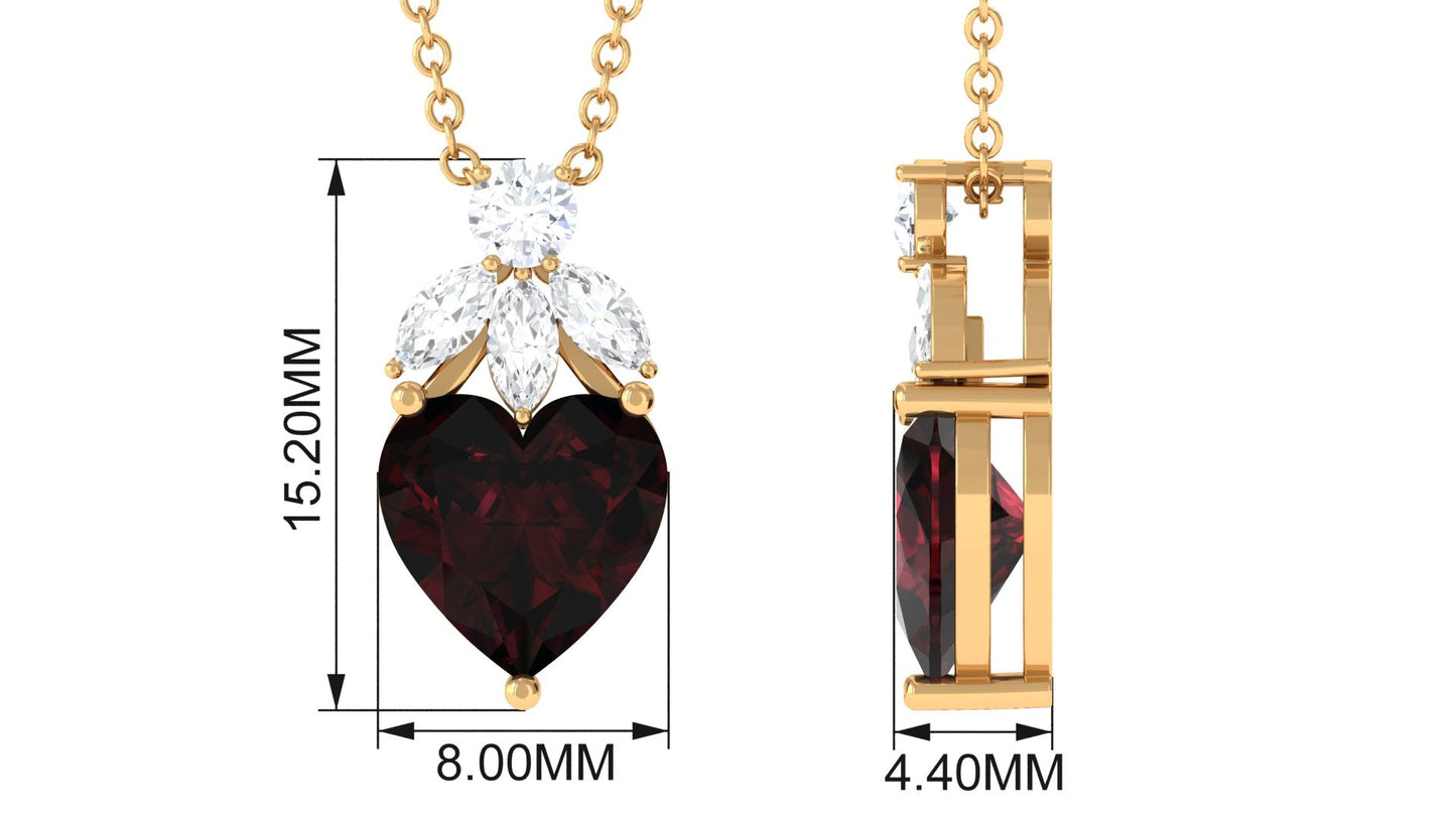 4 Carat Heart Shape Garnet Designer Drop Pendant with Diamond