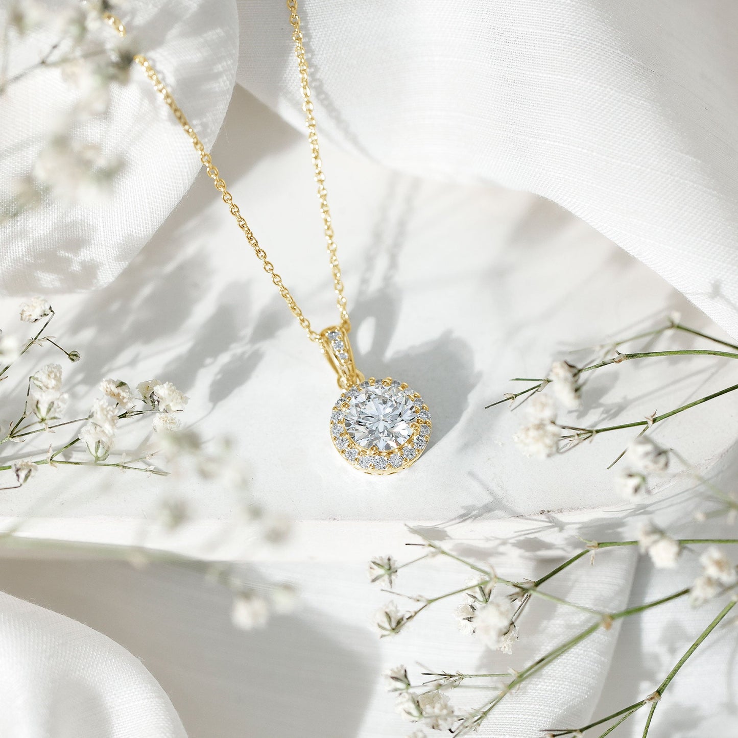 Round Moissanite Classic Halo Pendant Necklace
