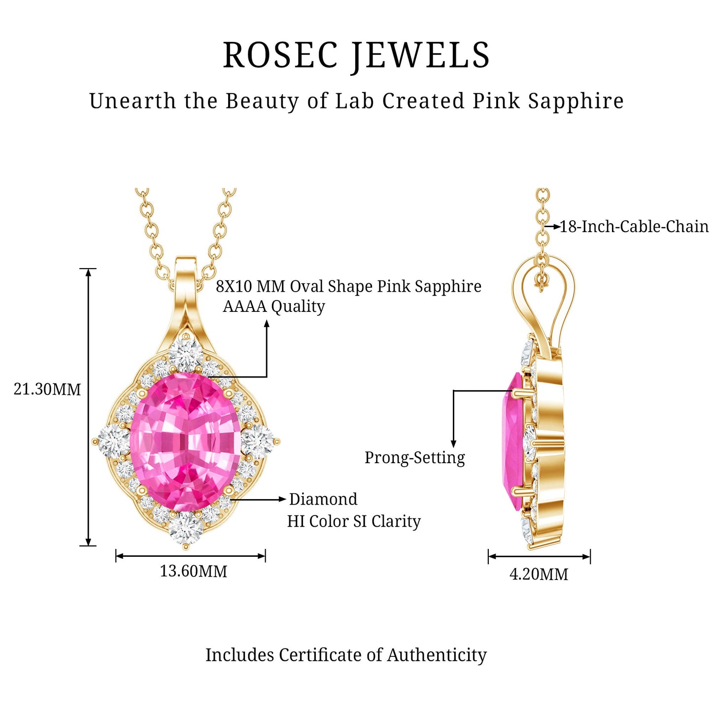 4 Carat Oval Lab Created Pink Sapphire Vintage Pendant with Diamonds