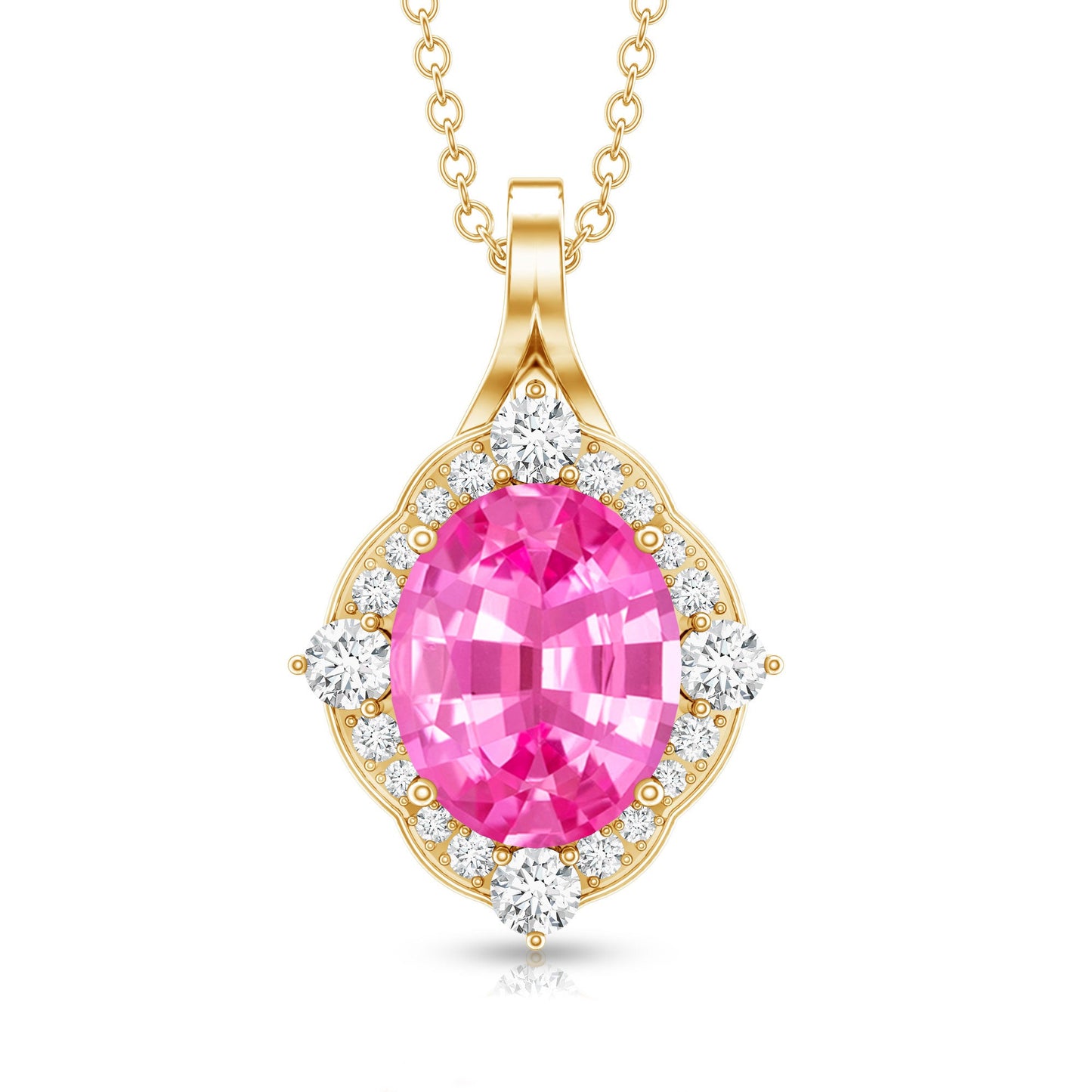 4 Carat Oval Lab Created Pink Sapphire Vintage Pendant with Diamonds