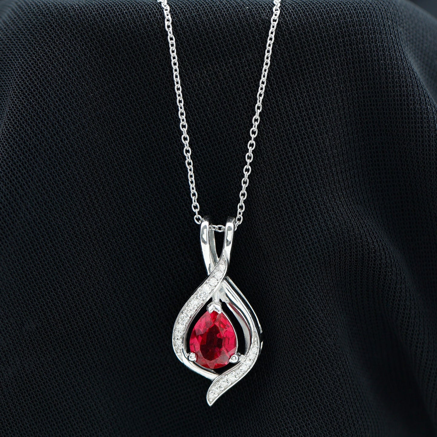 1 Carat Lab Created Ruby Teardrop Pendant with Moissanite