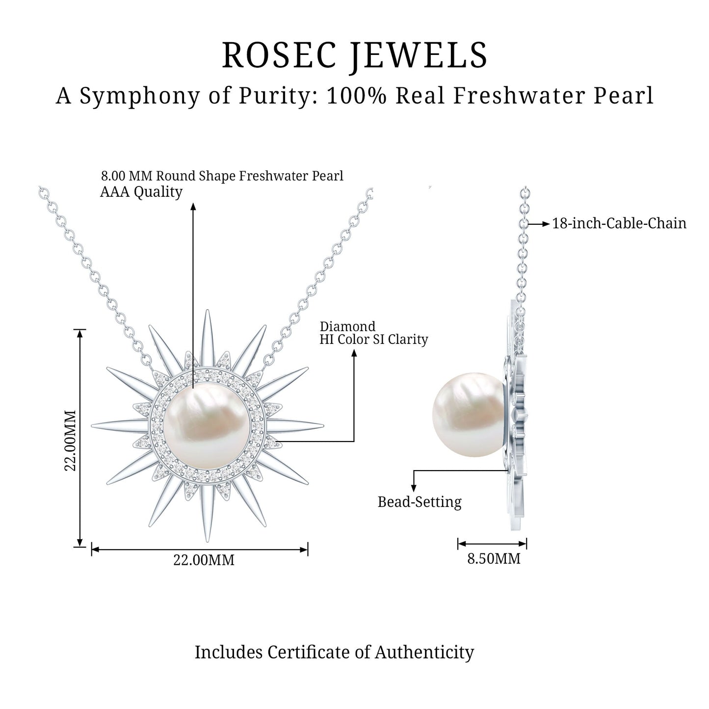 Natural Freshwater Pearl and Diamond Sunburst Pendant Necklace