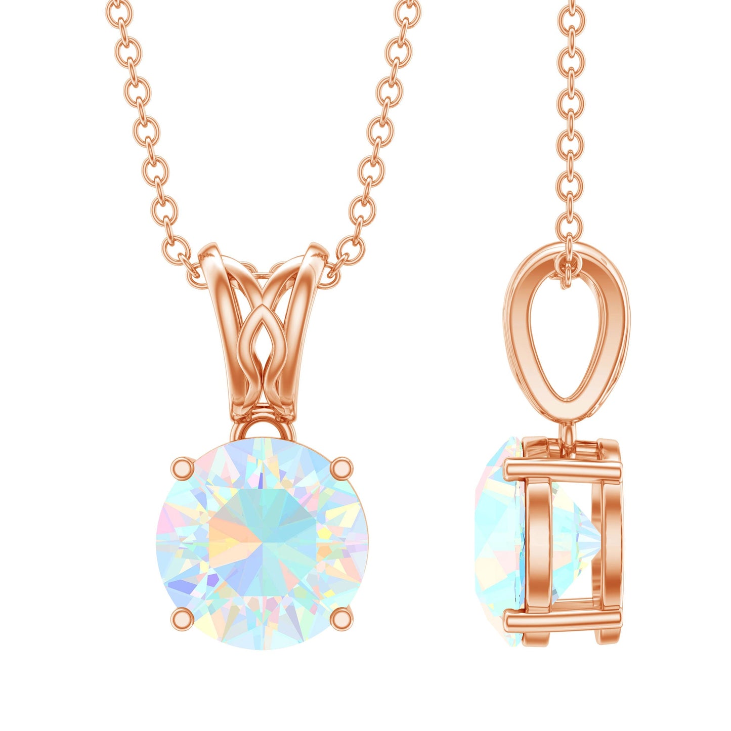 Real Ethiopian Opal Solitaire Pendant Necklace with Chain