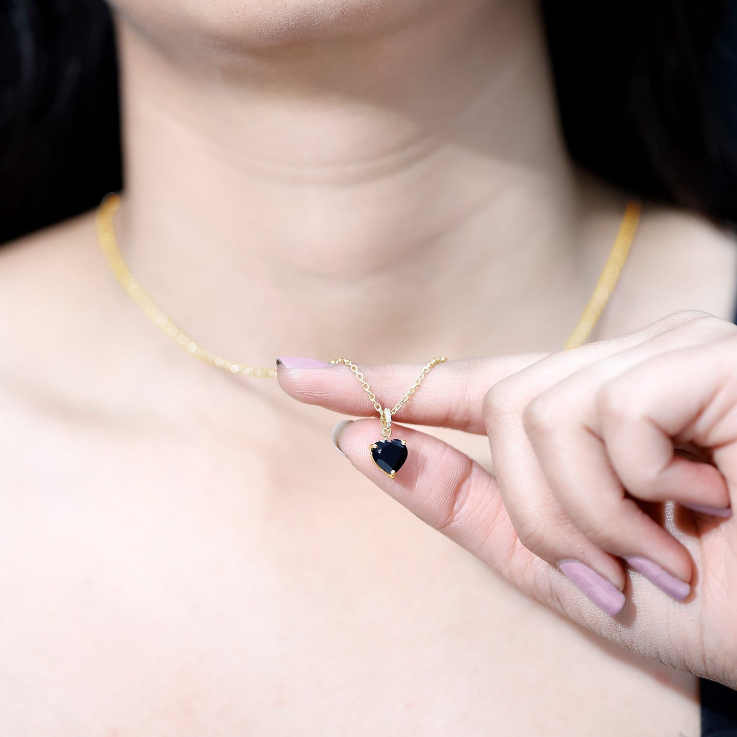 2 Carat Black Onyx Heart Pendant with Diamond
