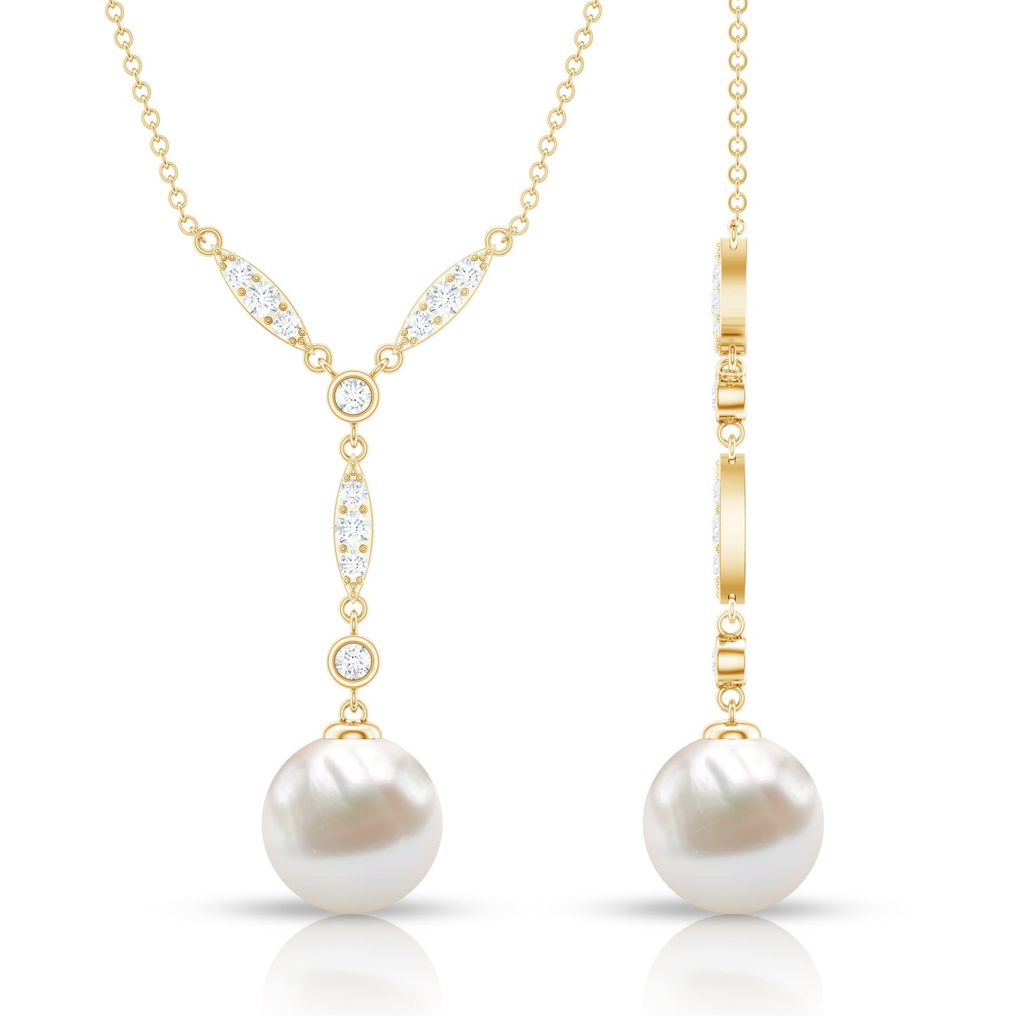 Natural Freshwater Pearl Bridal Necklace With Lab Diamond