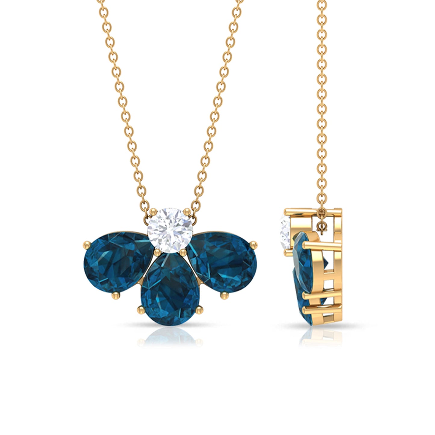 Real Pear Cut London Blue Topaz Flower Necklace