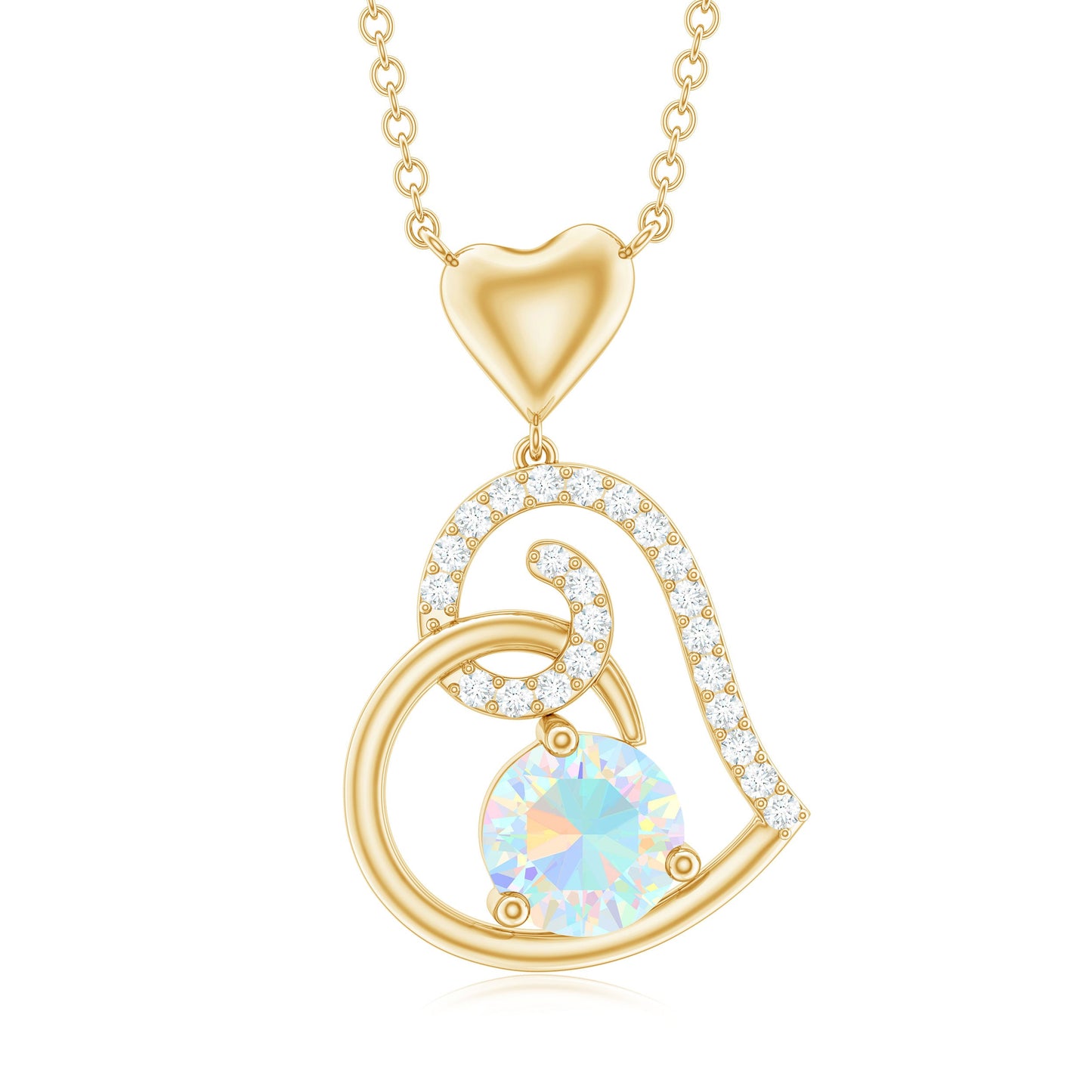 Ethiopian Opal Heart Pendant Necklace with Diamond