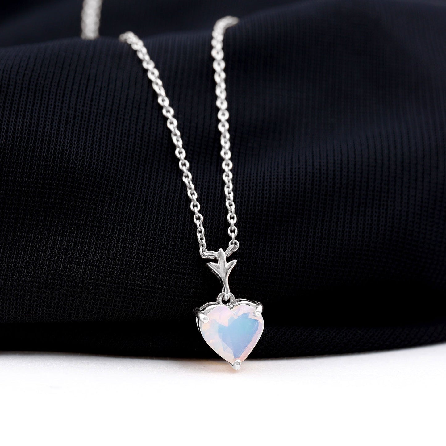 0.75 Carat Heart Shape Ethiopian Opal Necklace With Chain