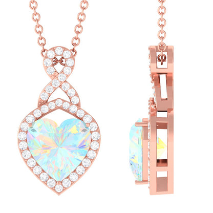 2 Carat Heart Shape Ethiopian Opal Infinity Pendant with Diamond