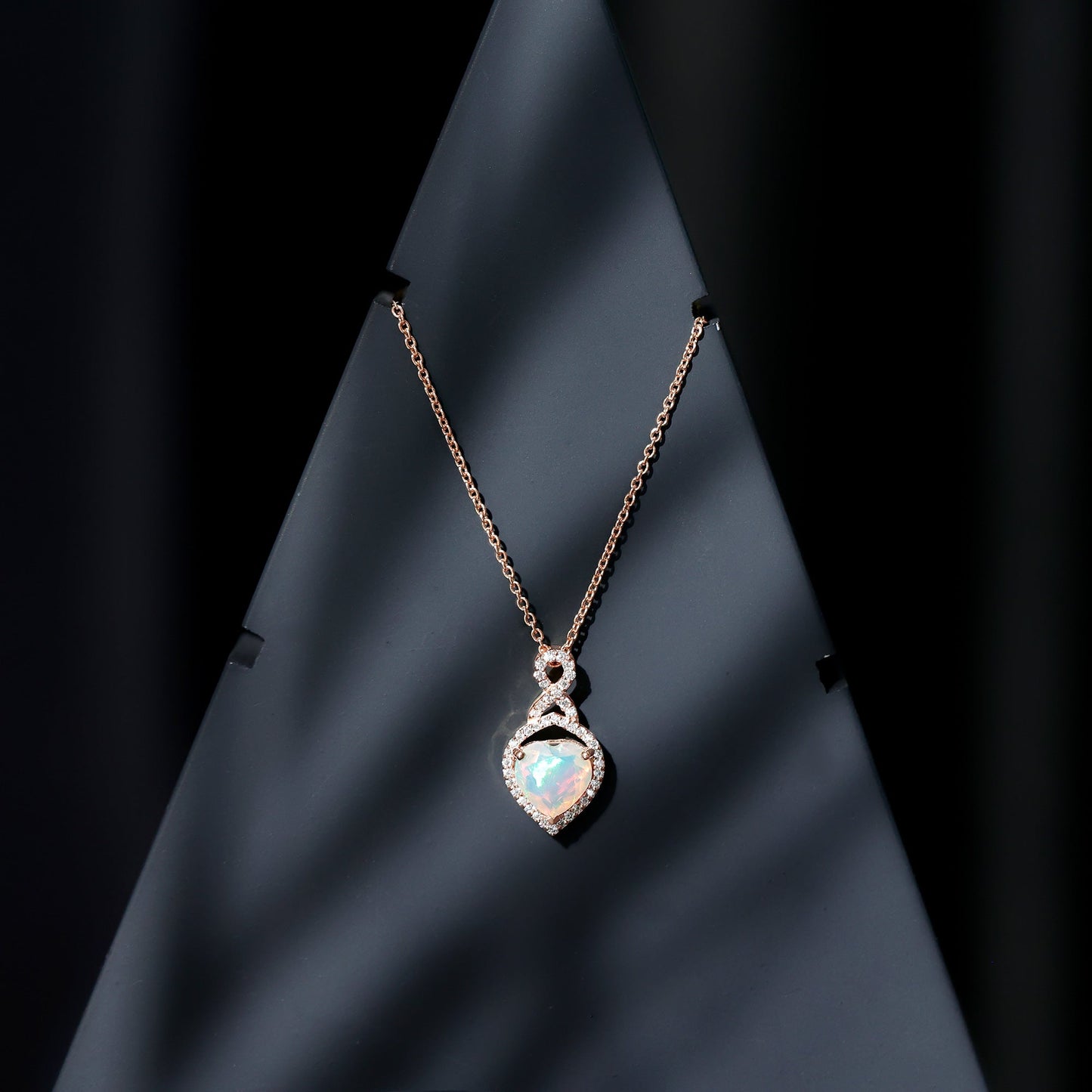 2 Carat Heart Shape Ethiopian Opal Infinity Pendant with Diamond