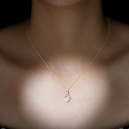 2 Carat Heart Shape Ethiopian Opal Infinity Pendant with Diamond