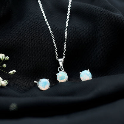 6MM Round Cut Ethiopian Opal Solitaire Jewelry Set