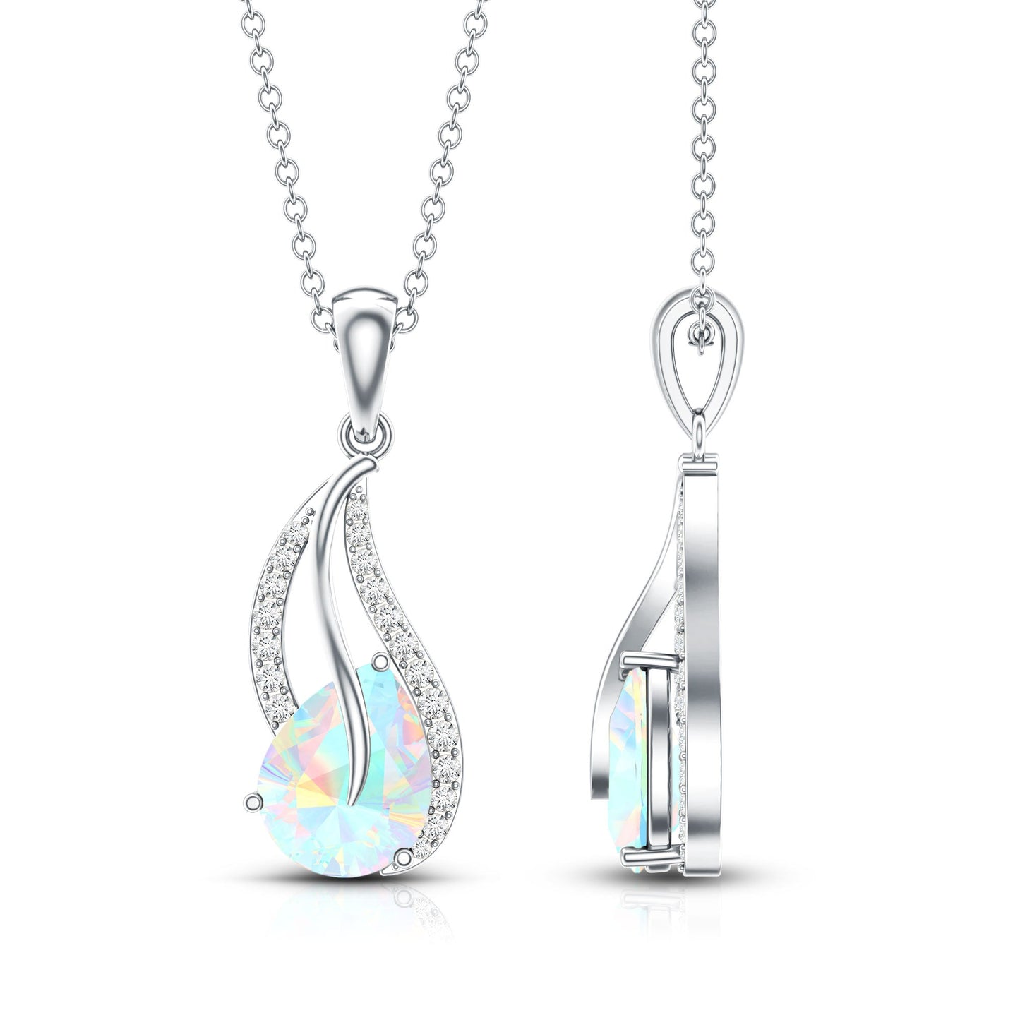 2 Carat Pear Shaped Ethiopian Opal and Diamond Leaf Pendant