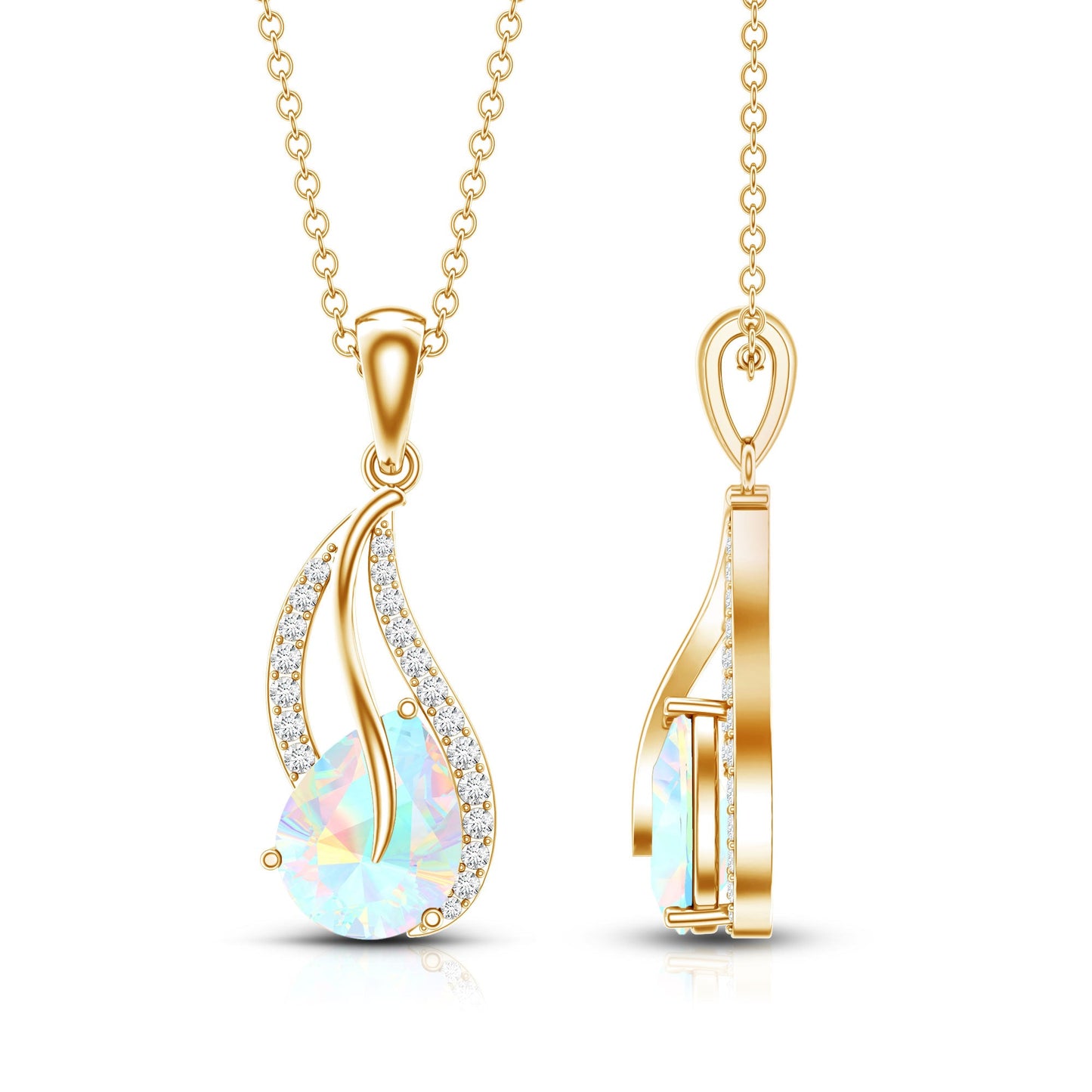2 Carat Pear Shaped Ethiopian Opal and Diamond Leaf Pendant