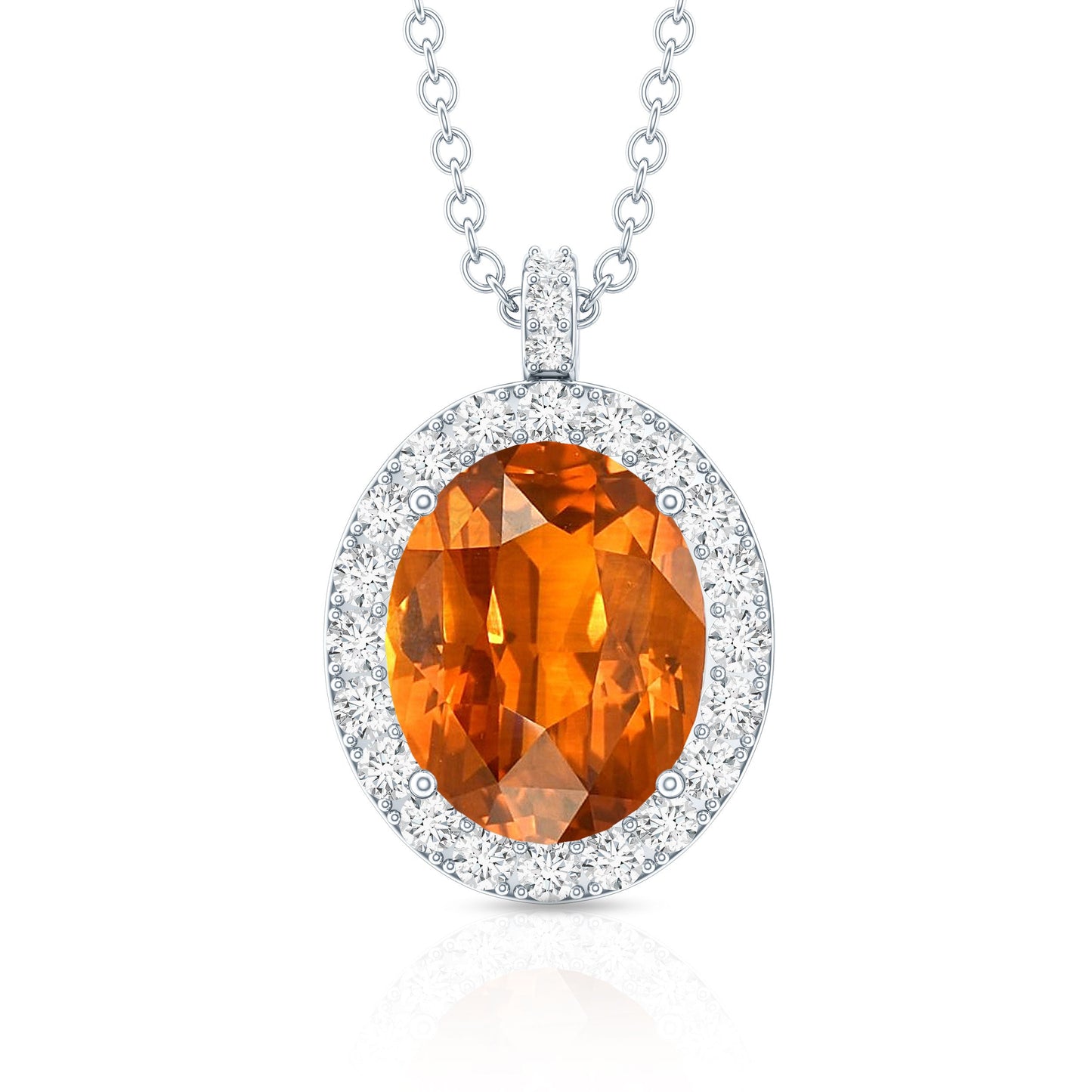 Oval Created Orange Sapphire and Diamond Halo Pendant