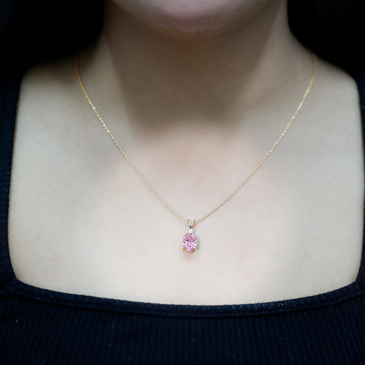 4 Carat Lab Created Pink Sapphire Oval Necklace