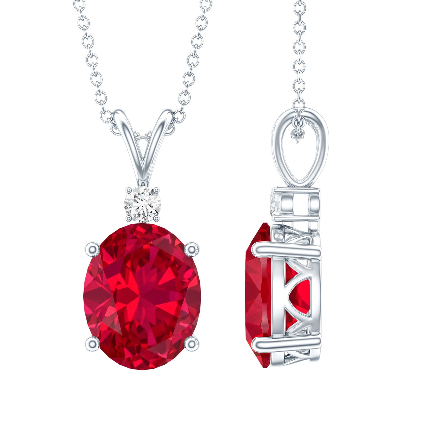 4 Carat Lab Created Ruby Bridal Necklace with Chain