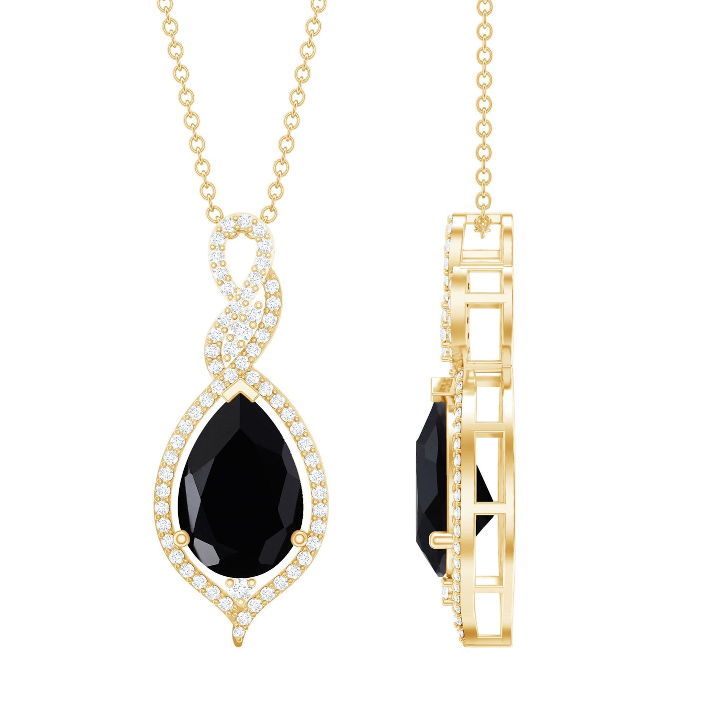 1.75 Carat Pear Shape Black Spinel Statement Necklace with Moissanites