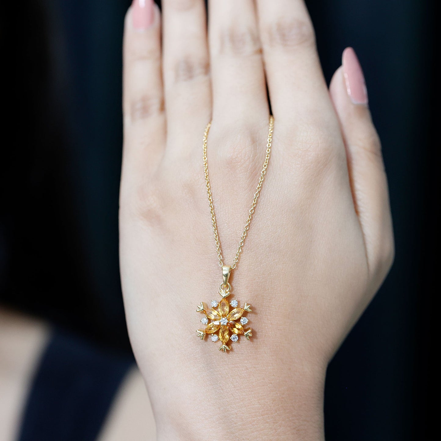 Certified Citrine Flower Pendant Necklace with Silver Chain