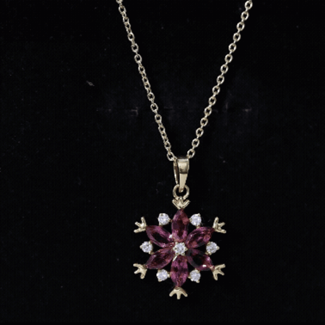 Rhodolite Garnet Flower Necklace in Gold Plated Silver