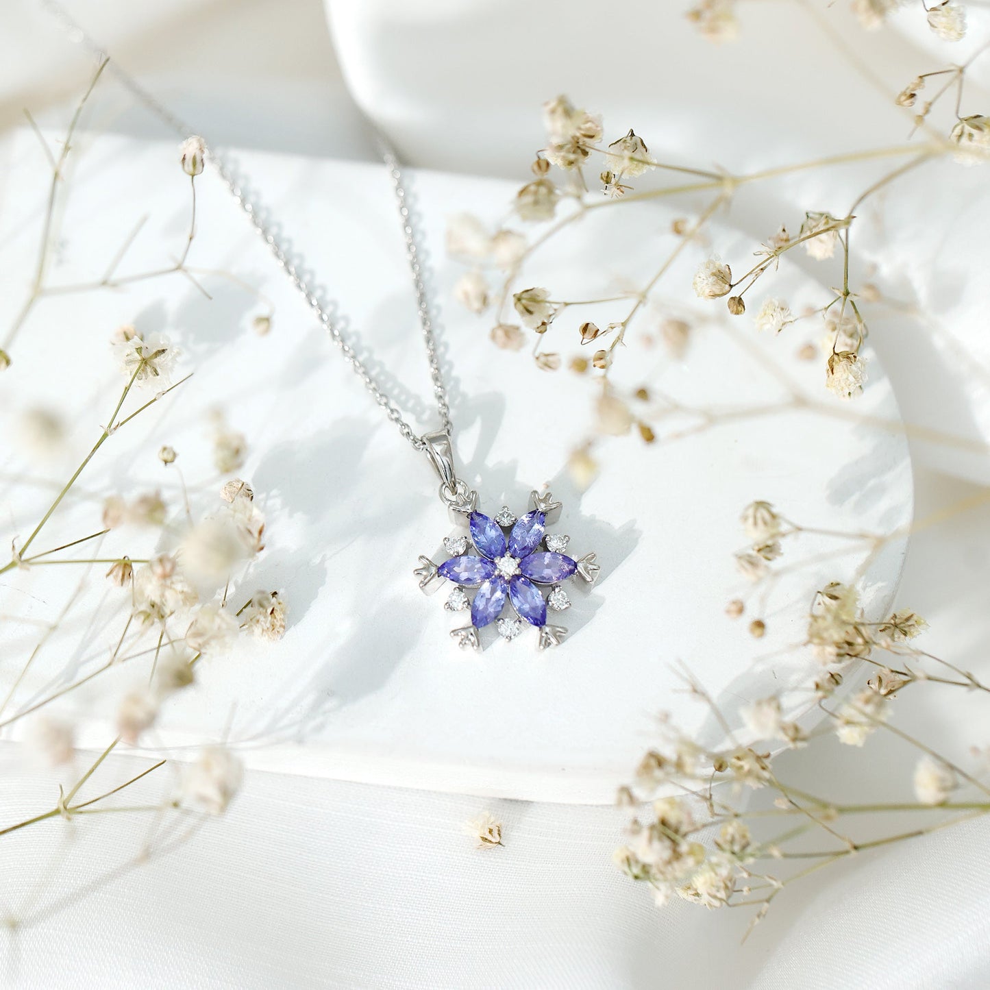Natural Tanzanite Snowflake Necklace with Lab Diamond