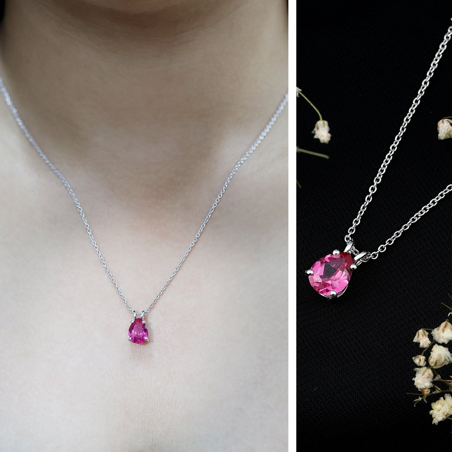 Certified 1.8 Carat Lab Grown Pink Sapphire Teardrop Necklace