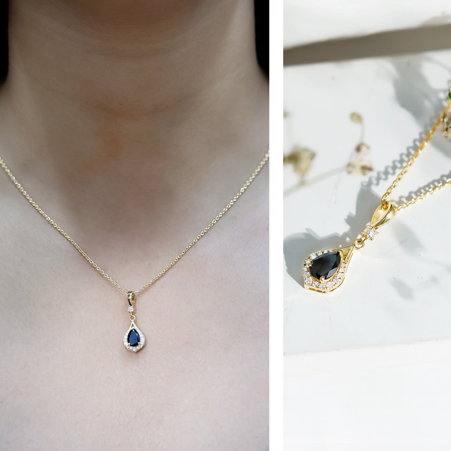 Certified Black and White Diamond Teardrop Necklace with Silver Chain