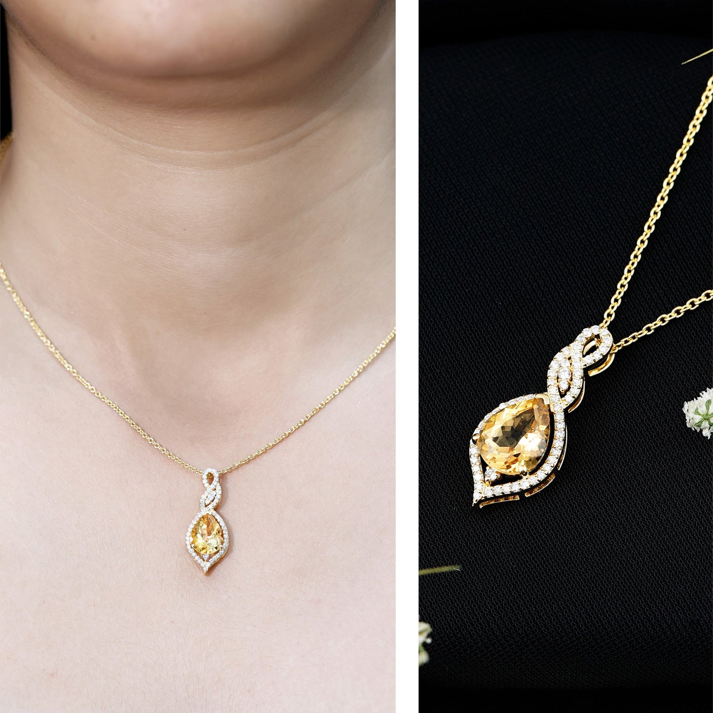 Natural 1.75 Carat Citrine Teardrop Bridal Necklace with Diamond