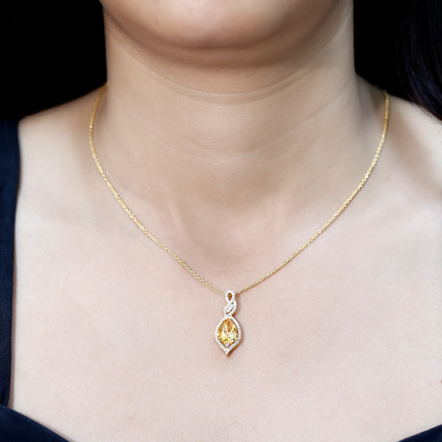 Natural 1.75 Carat Citrine Teardrop Bridal Necklace with Diamond