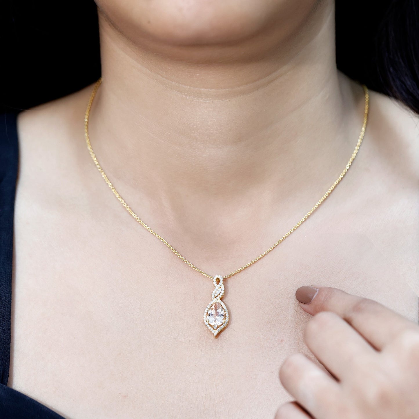Certified 1.75 Carat Morganite Teardrop Necklace with Diamond