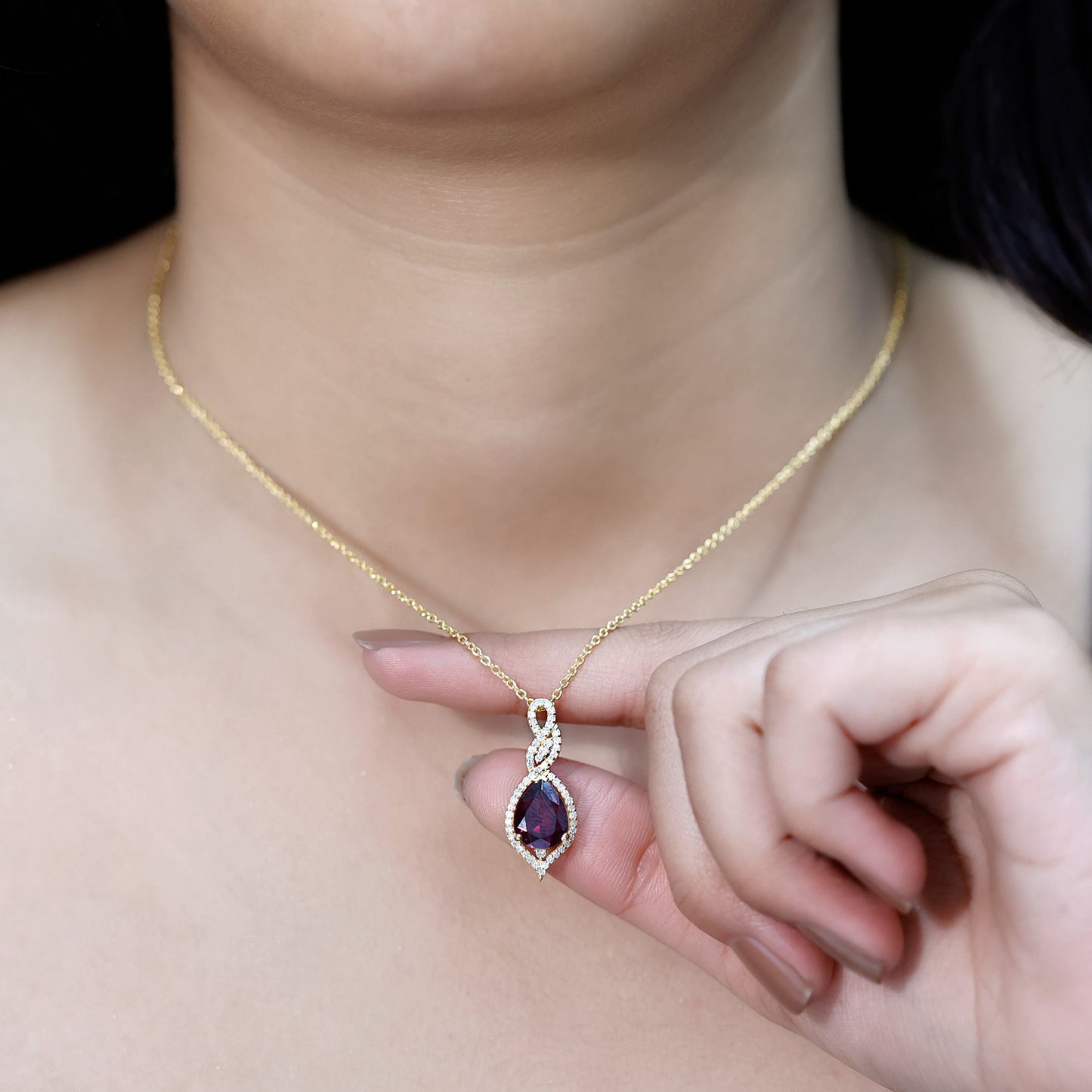 2.5 Carat Pear Shaped Rhodolite Diamond Wedding Necklace for Bride