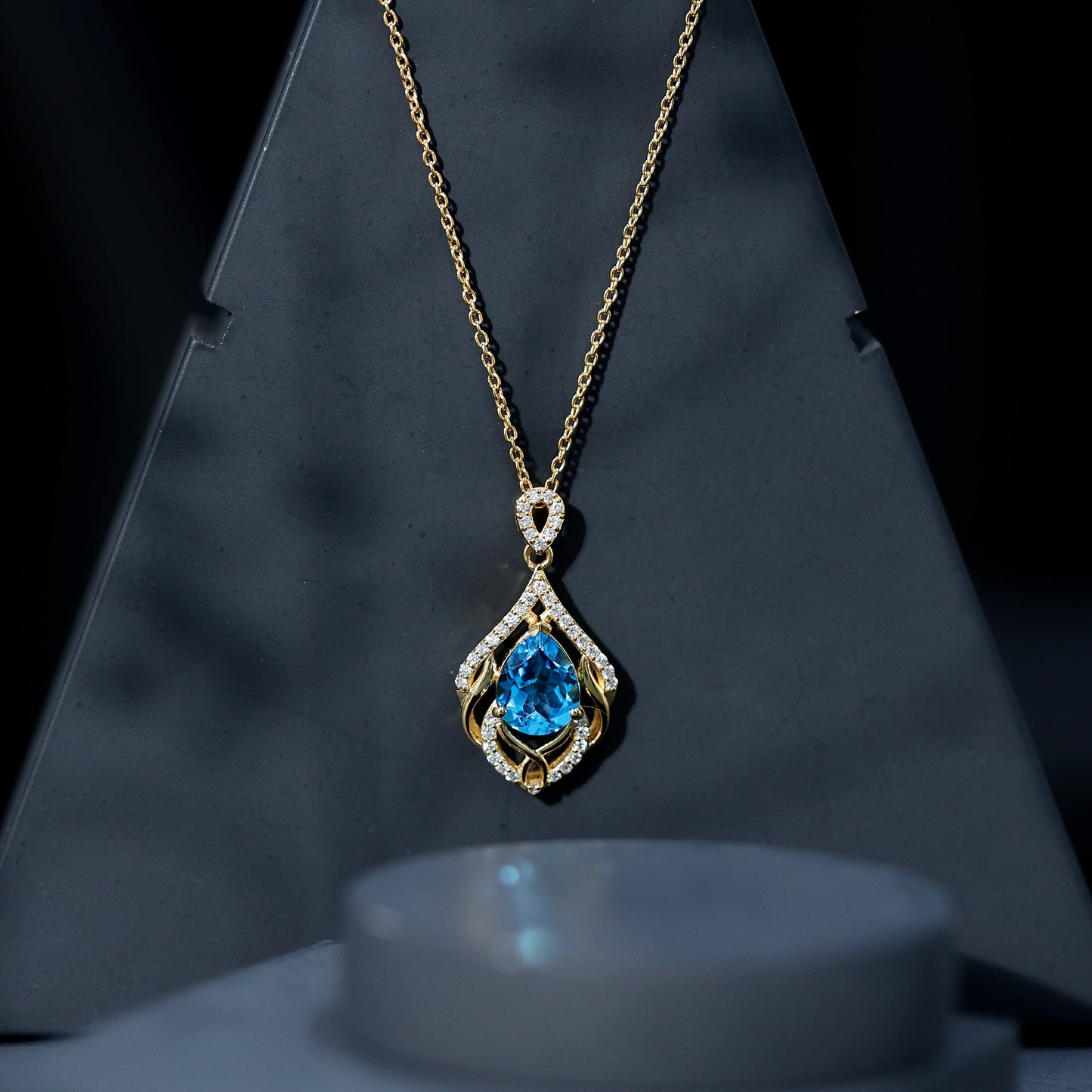2.2 Carat Swiss Blue Topaz Designer Wedding Necklace with Lab Diamond