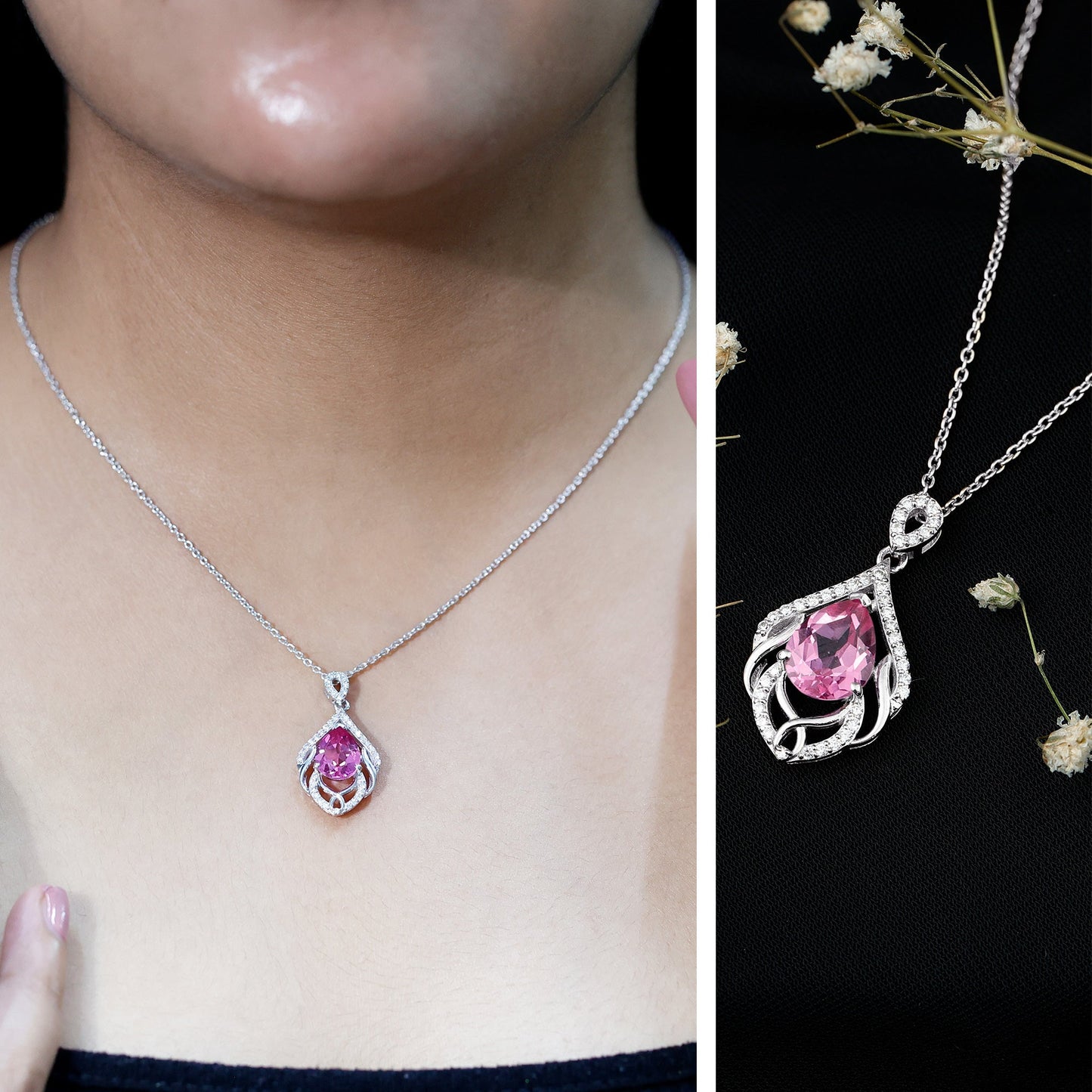 3.3 Carat Lab Grown Pink Sapphire Designer Necklace with Diamond