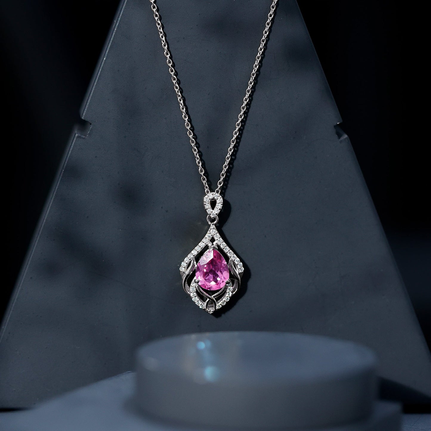 3.3 Carat Lab Grown Pink Sapphire Designer Necklace with Diamond