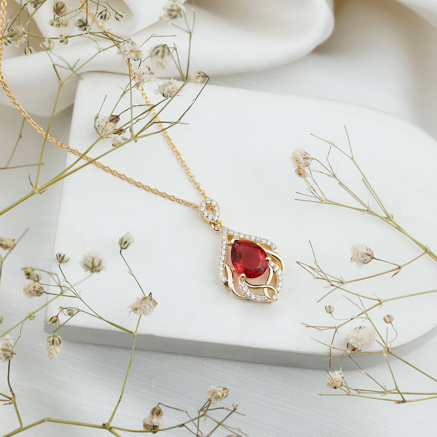 3 Carat Lab Grown Ruby Wedding Necklace with Diamond
