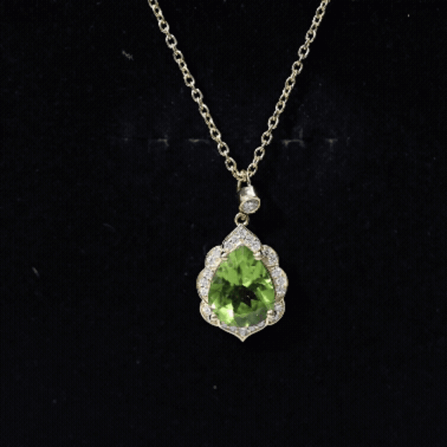 Natural 2.2 Carat Pear Shape Peridot Vintage Necklace with Lab Grown Diamond