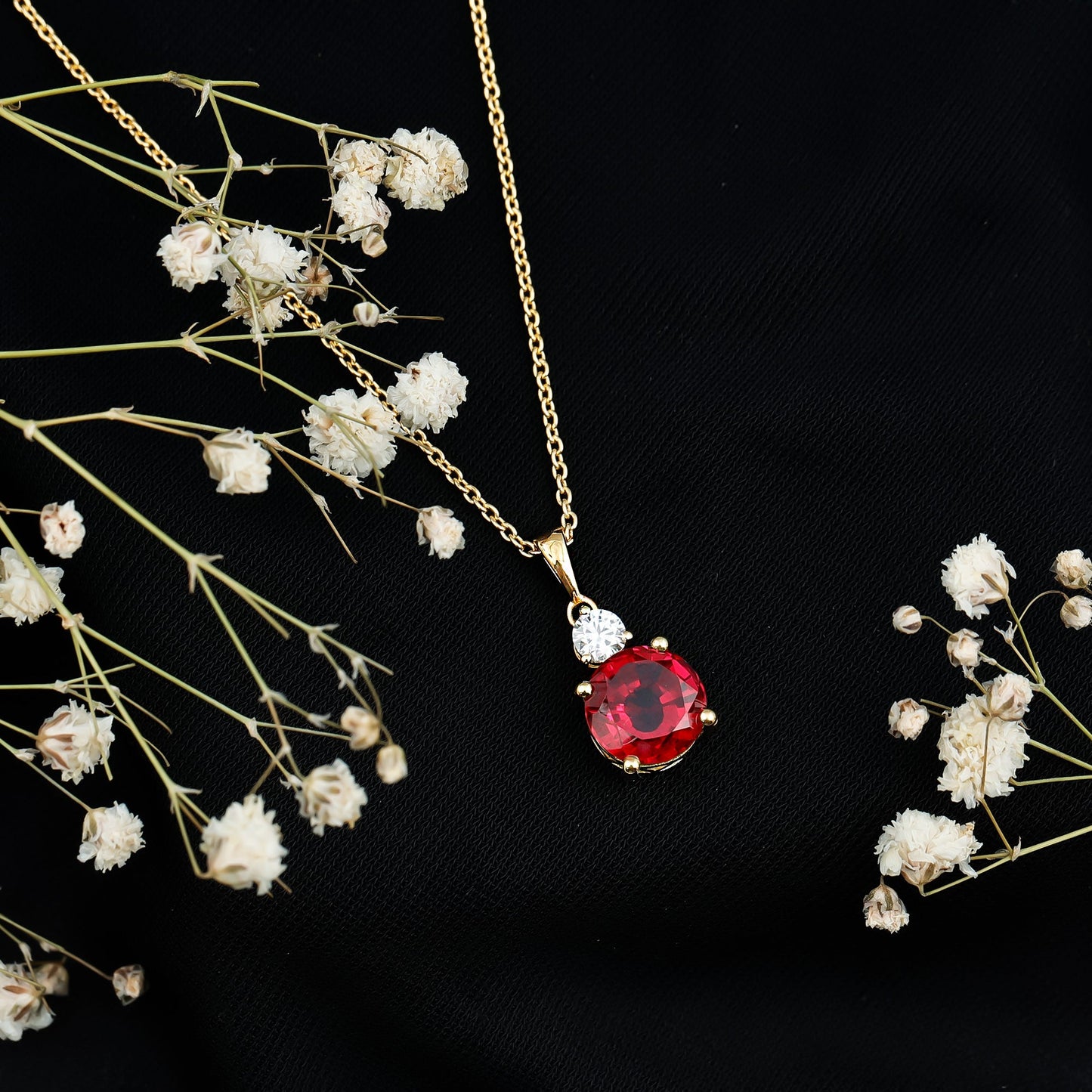Certified 2.5 Carat Lab Grown Ruby Pendant Necklace with Moissanite