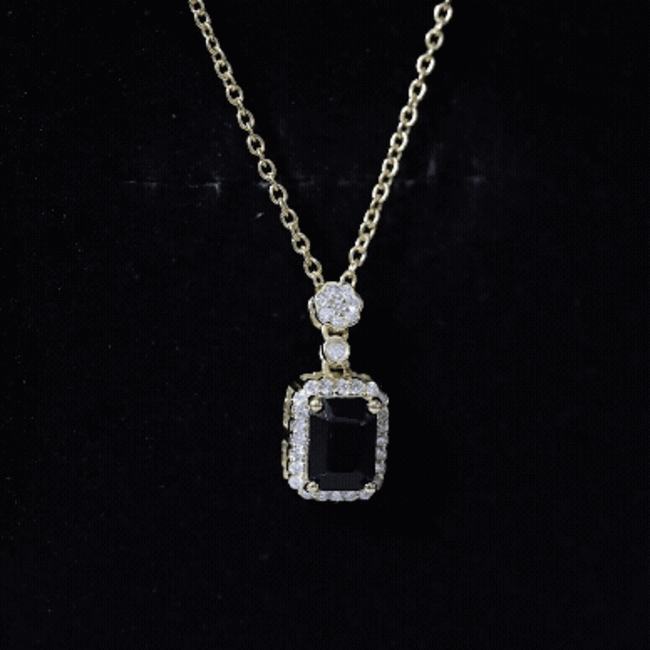 Vintage Style 1 Carat Emerald Cut Black Spinel Statement Necklace with Diamond Halo