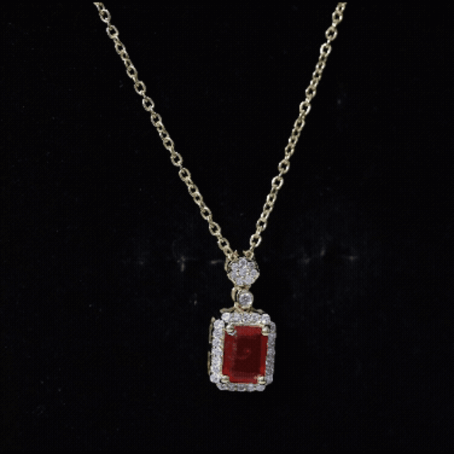 Vintage Style 1 Carat Emerald Cut Fire Opal Necklace with Diamond