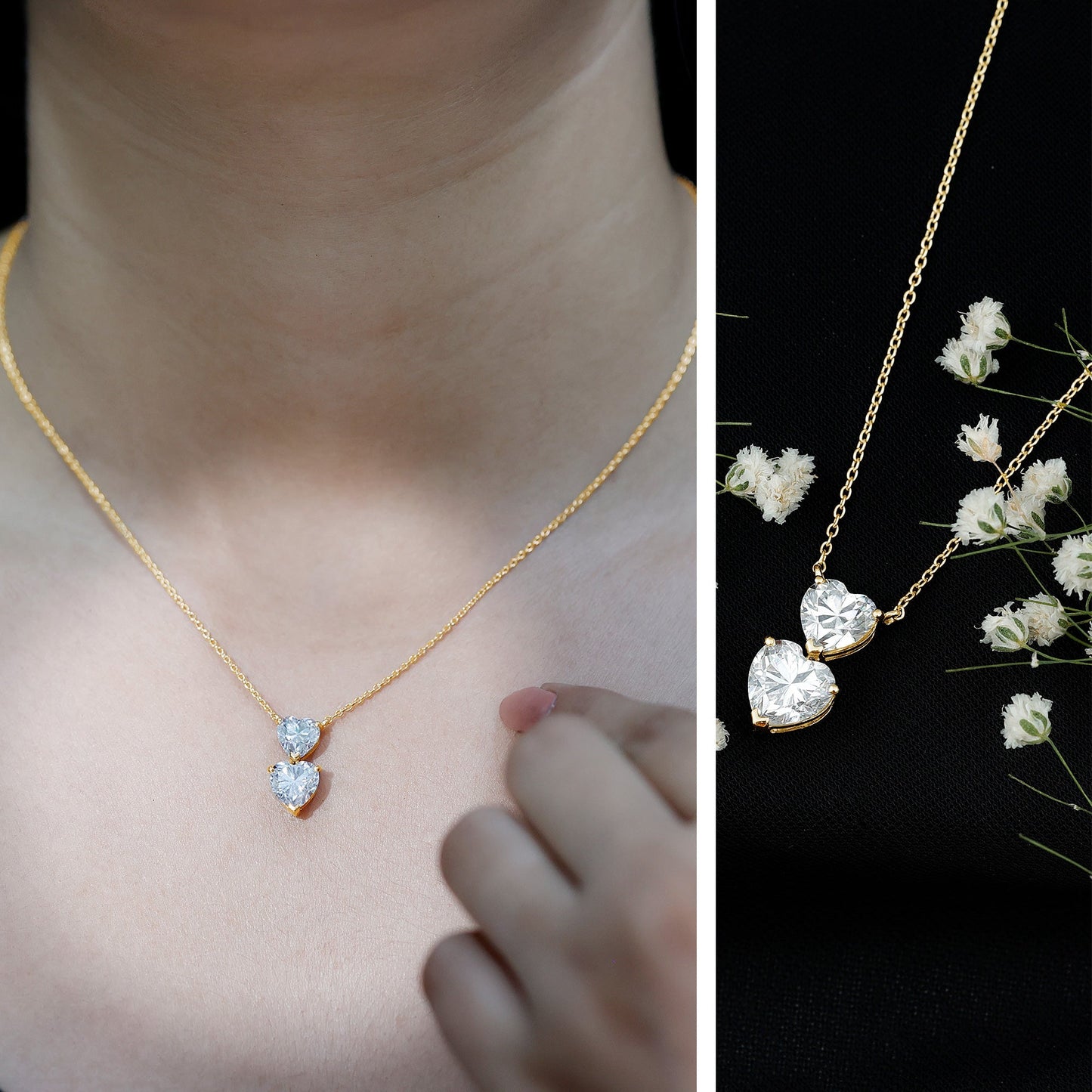 Certified Lab Grown Diamond Double Heart Promise Necklace