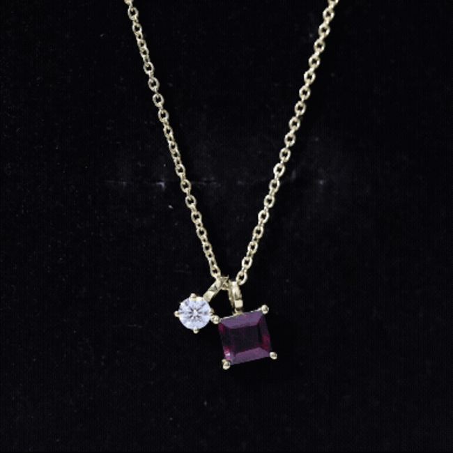 1.4 Carat Princess Cut Rhodolite Garnet Promise Necklace with Moissanite