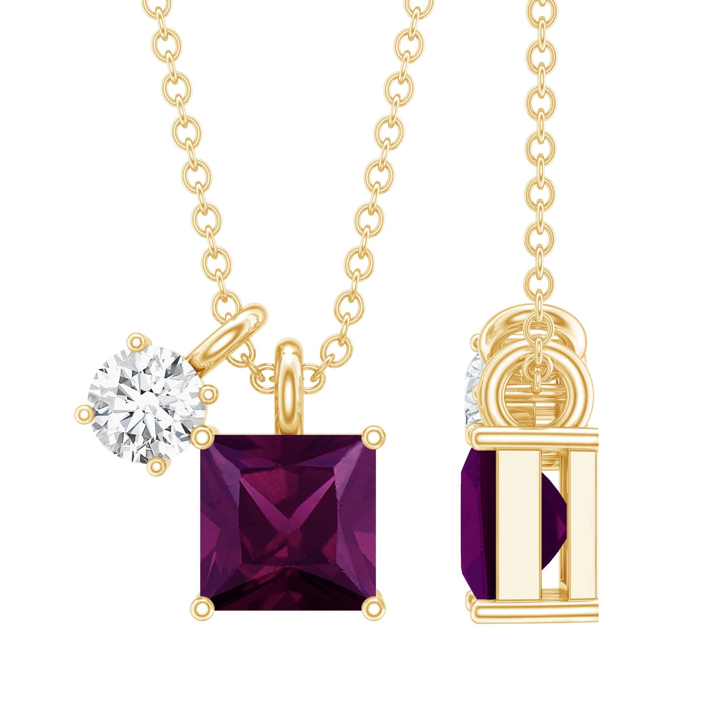 1.4 Carat Princess Cut Rhodolite Garnet Promise Necklace with Moissanite