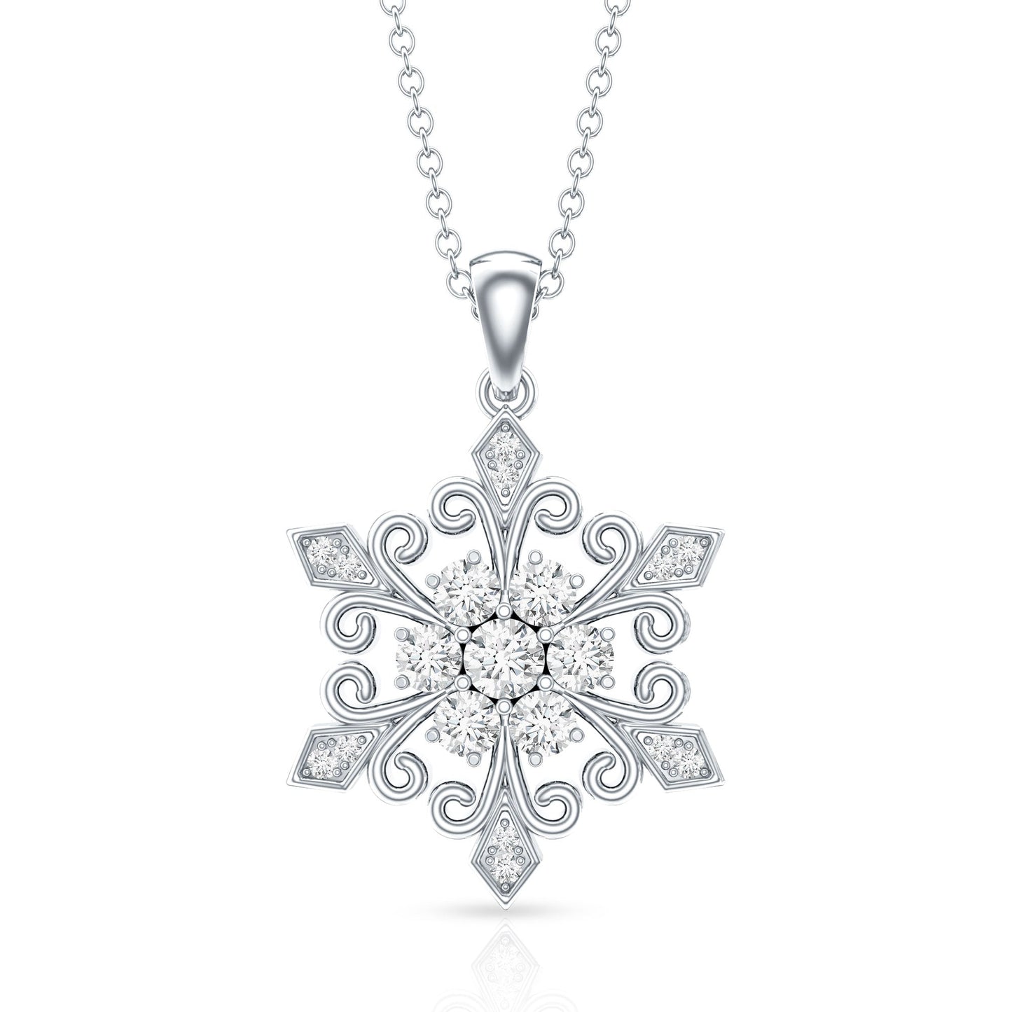 Lab Grown Diamond Christmas Snowflake Pendant Necklace