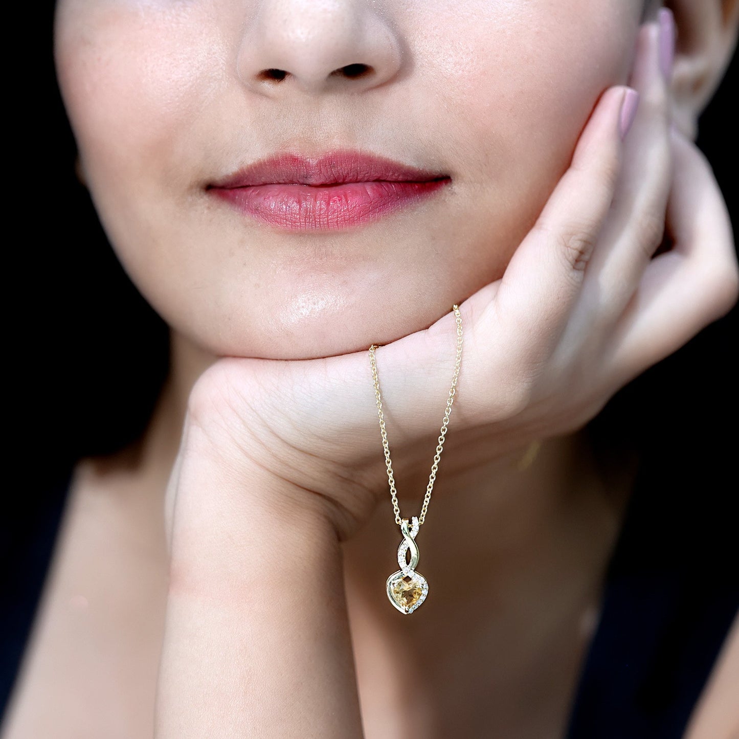 Certified 1 Carat Citrine Diamond Infinity Heart Necklace with Silver Chain