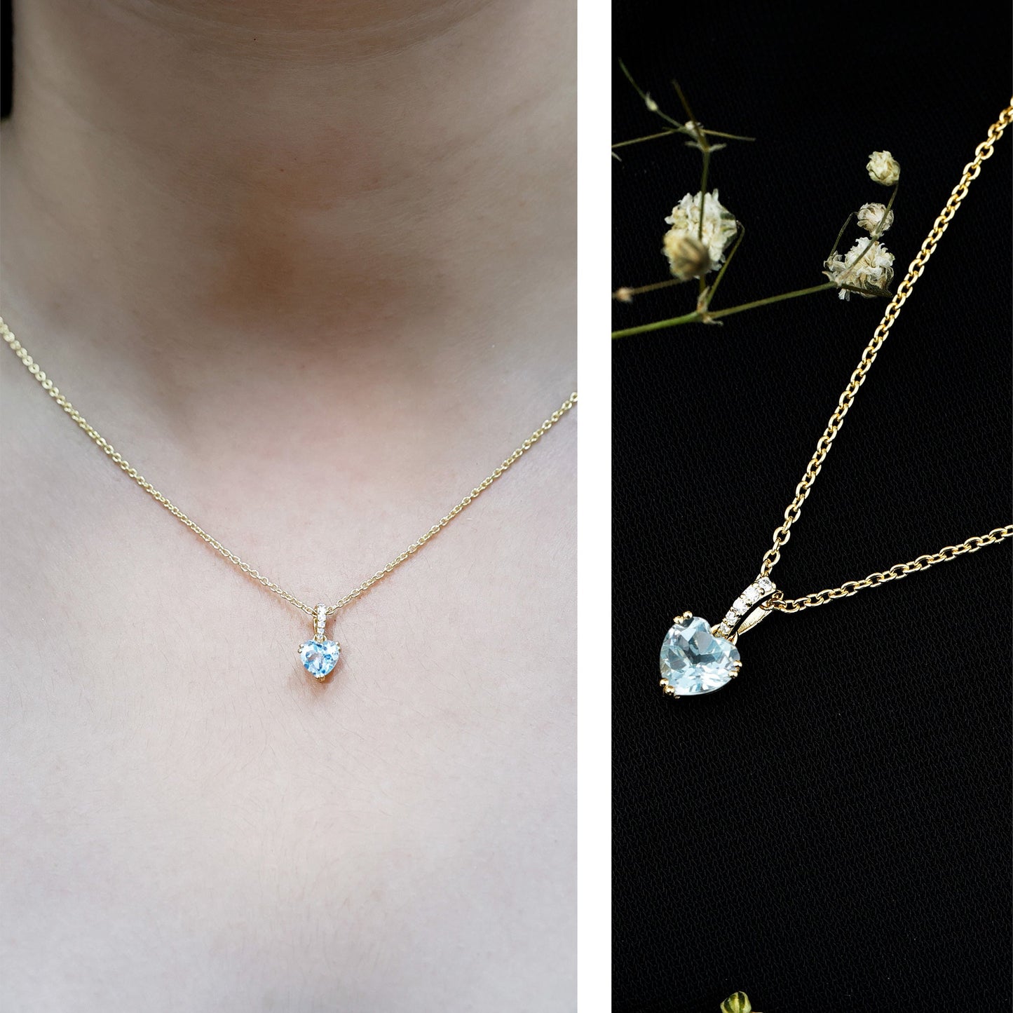 1 Carat Sky Blue Topaz Heart Pendant Necklace with Diamond